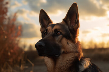 German shepherd. Portrait of a german shepherd dog. generative ai. Dog portrait, yellow grain field background