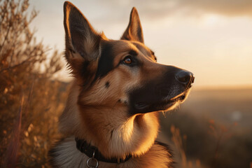 German shepherd. Portrait of a german shepherd dog. generative ai. Dog portrait, yellow grain field background