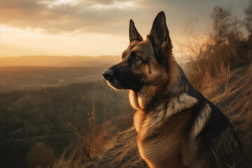 German shepherd. Portrait of a german shepherd dog. generative ai. Dog portrait, yellow grain field background