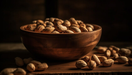 Nutty snack bowl organic nuts, fresh and healthy generative AI