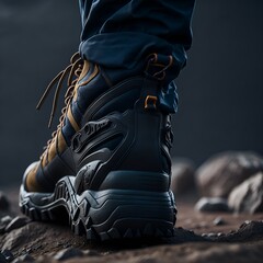 Climber Hiker on Mountain Boots Generated AI Snowy Green Dry Mountain Hiking Climbing Sports Gear Winter Beauty Nature