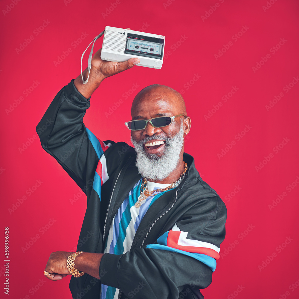 Aufkleber some old school is just what you need in your life. studio shot of a mature man holding a cassette p