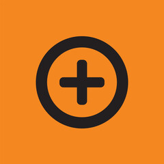 Plus and add icon vector for web and mobile app. Orange background with black addition sign.