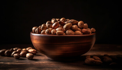 Organic nut snack bowl hazelnut, almond, walnut, pecan generative AI