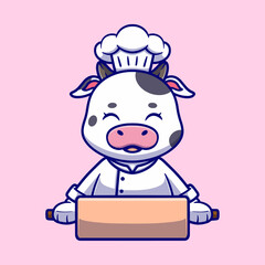 Cute chef cow Cartoon Vector Icon Illustration. Animal Icon Concept Isolated Premium Vector. Flat Cartoon Style