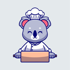 Cute chef koala Cartoon Vector Icon Illustration. Animal Icon Concept Isolated Premium Vector. Flat Cartoon Style