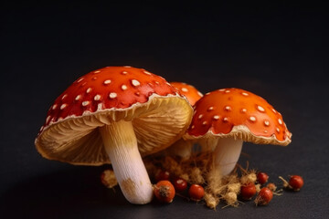 Obraz premium Dried fly agaric mushrooms, generative ai