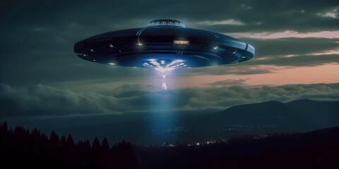 Naklejka na ściany i meble UFO, flying saucer, alien flying object