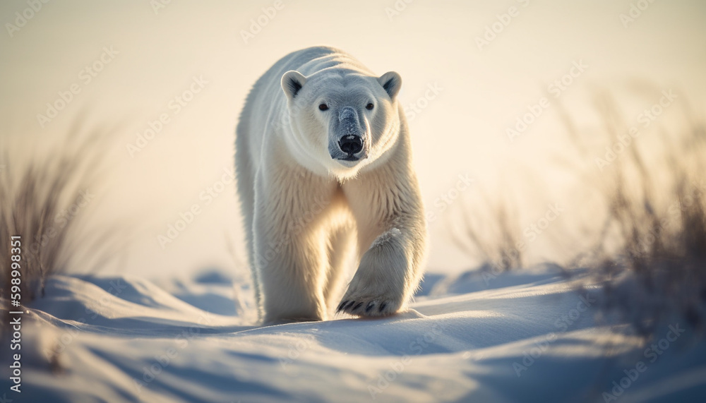 Wall mural Cute arctic mammal walking on frozen ice generative AI