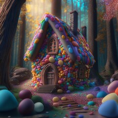Gingerbread house with sweets and candies