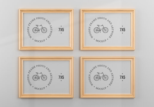 4 Wooden Frames Photo and Artwork 7x5 Mockup