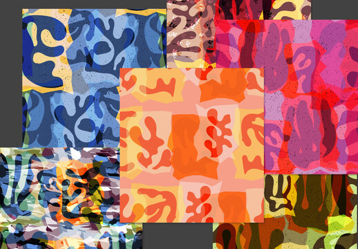 Seamless Pattern Set With Textured Matisse Shapes