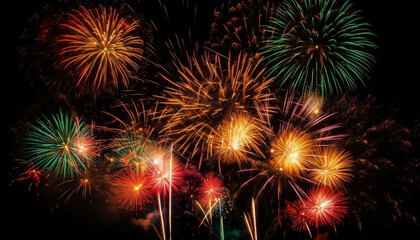 Obraz premium Vibrant colors illuminate exploding firework display at night generated by AI