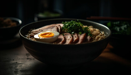Healthy meal of grilled pork and vegetables generated by AI