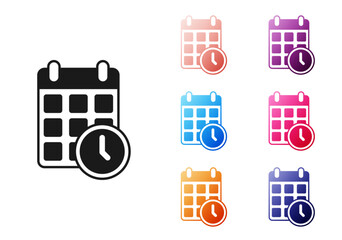 Black Carton cardboard box and fast time delivery icon isolated on white background. Box, package, parcel sign. Delivery and packaging. Set icons colorful. Vector