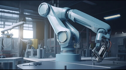 Modern High Tech Authentic Robot Arm at work. Industrial Robotic Manipulator.