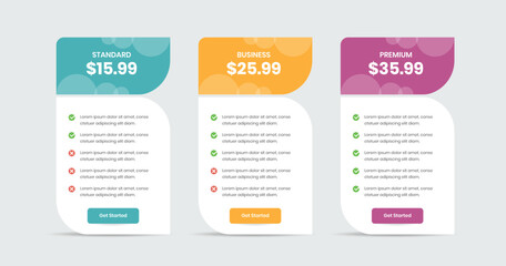 Classic pricing comparison check list with abstract shape for interface design