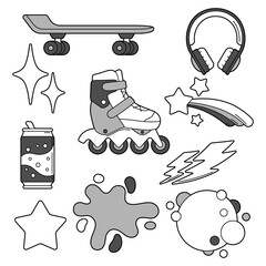 Set of fashion items. Monochrome teenage background. Creative fun symbol in cartoon style. Generative AI