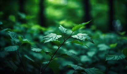 green leaves in the forest background, stock