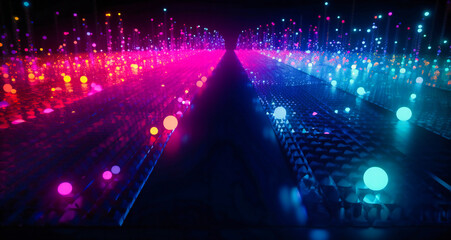 a purple light path through a blue background