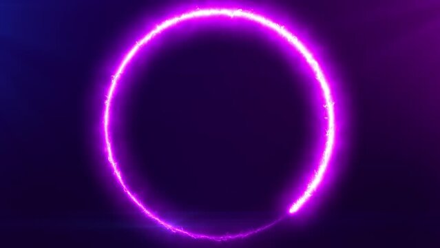 animated glowing abstract electric circle energy frame, changing color from blue to pink and purple
