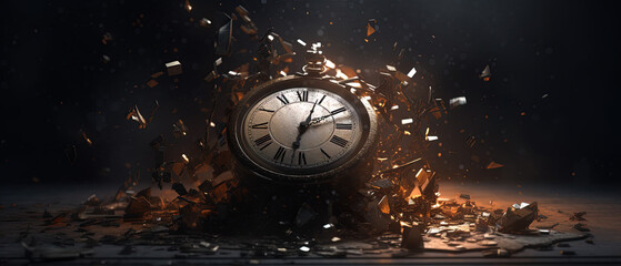  Antique steampunk clock,time machine explodes in cinematic look
