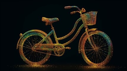 Bicycle covered with colorful glowing particles Generative AI