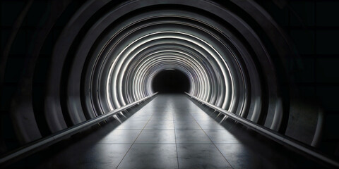 long black and white tunnel empty background