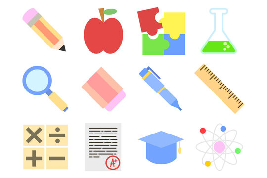 Education icons school stationery set. Solid icon