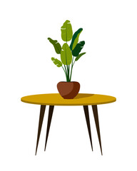 A flower stands on a table.  Flat style. 