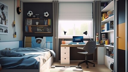 Boy's teenage bedroom, which is every guy's dream where he can have a little private life. Generative AI Technology 