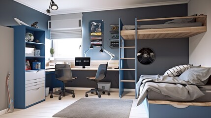 Obraz premium Boy's teenage bedroom, which is every guy's dream where he can have a little private life. Generative AI Technology 