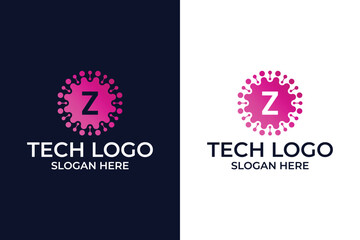 Smart and creative, dots or points letter Z logo design template. energy tech planet atom vector icon. Geometric dot circle science medicine sign