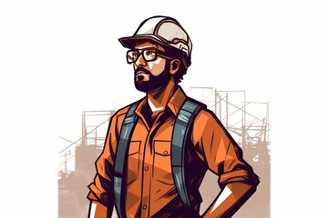 Illustration of a construction worker on white background, generative ai