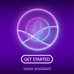 Artificial intelligence concept. Button icon microphone. Banner for web site or mobile app. Landing page with ai personal voice assistant. Vector illustration.