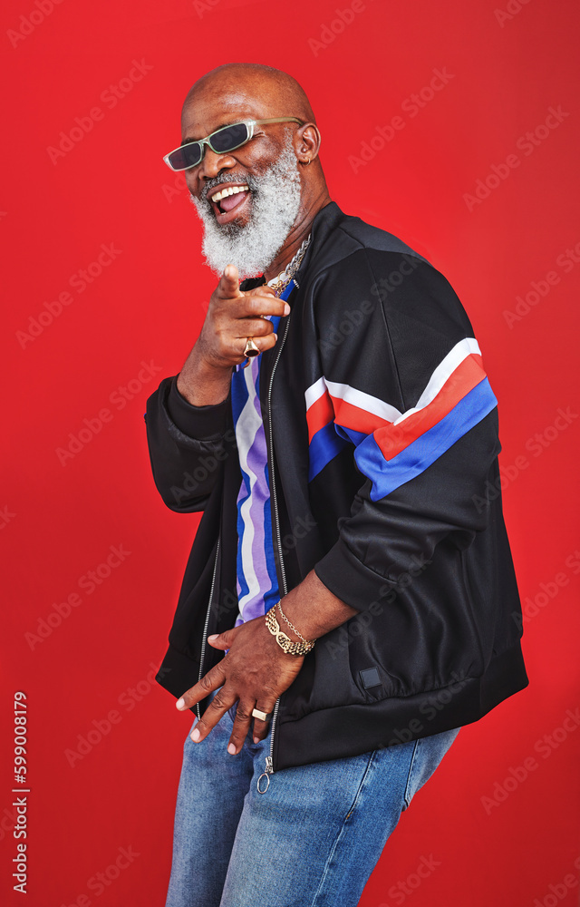 Poster i know you like my style. studio shot of a senior man wearing retro attire while posing against a re
