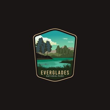 Emblem sticker patch logo illustration of Everglades National Park on dark background