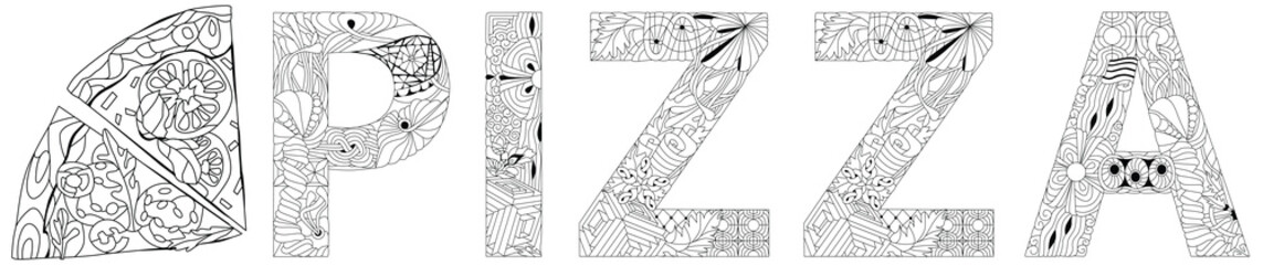 Word Pizza. Vector zentangle object for coloring