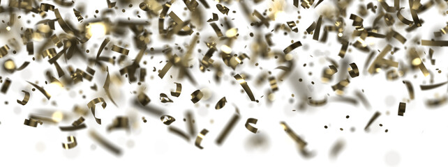 Golden serpentine confetti on transparent background. luxury isolated