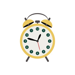 The alarm clock is yellow on a white background.