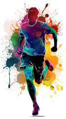 Arte vetorial em execução. Arte da silhueta de um homem correndo uma maratona. Respingo de tinta. Cartaz de boa saúde. Estilo de vida saudável. Isole o corredor. Logotipo criativo da pessoa que fica e
