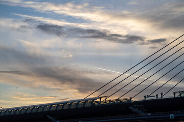 suspension bridge at sunset