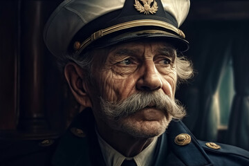 Portrait of old sailor man. Generative ai