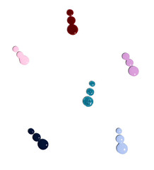 nail polish drops on white background, nail acrylic gel polish	
