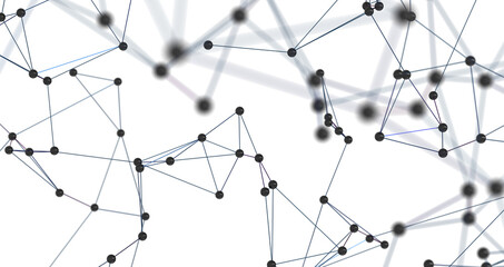 Abstract polygonal space with connecting dots and lines. Dark background. Connection structure. 3d Widescreen