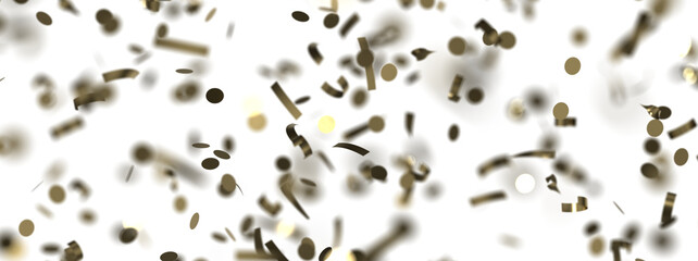 Golden confetti falling down isolated on transparent background.