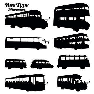 Bus type silhouette vector illustration set