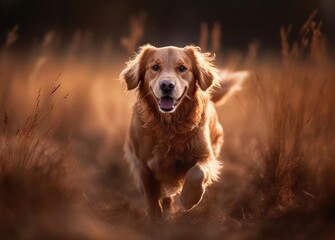 Golden Retriever running in the field Generative Ai