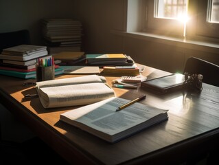 An open textbook and highlighter resting on a wooden desk