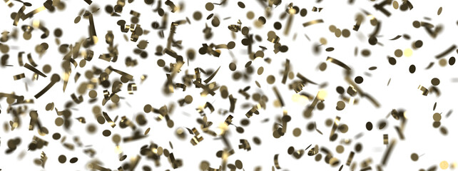 Golden serpentine confetti on transparent background. luxury isolated